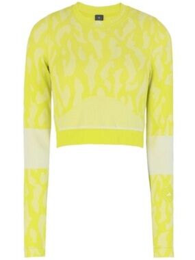 Adidas by Stella McCartney Neon Yellow and White Long-Sleeve Crop Top